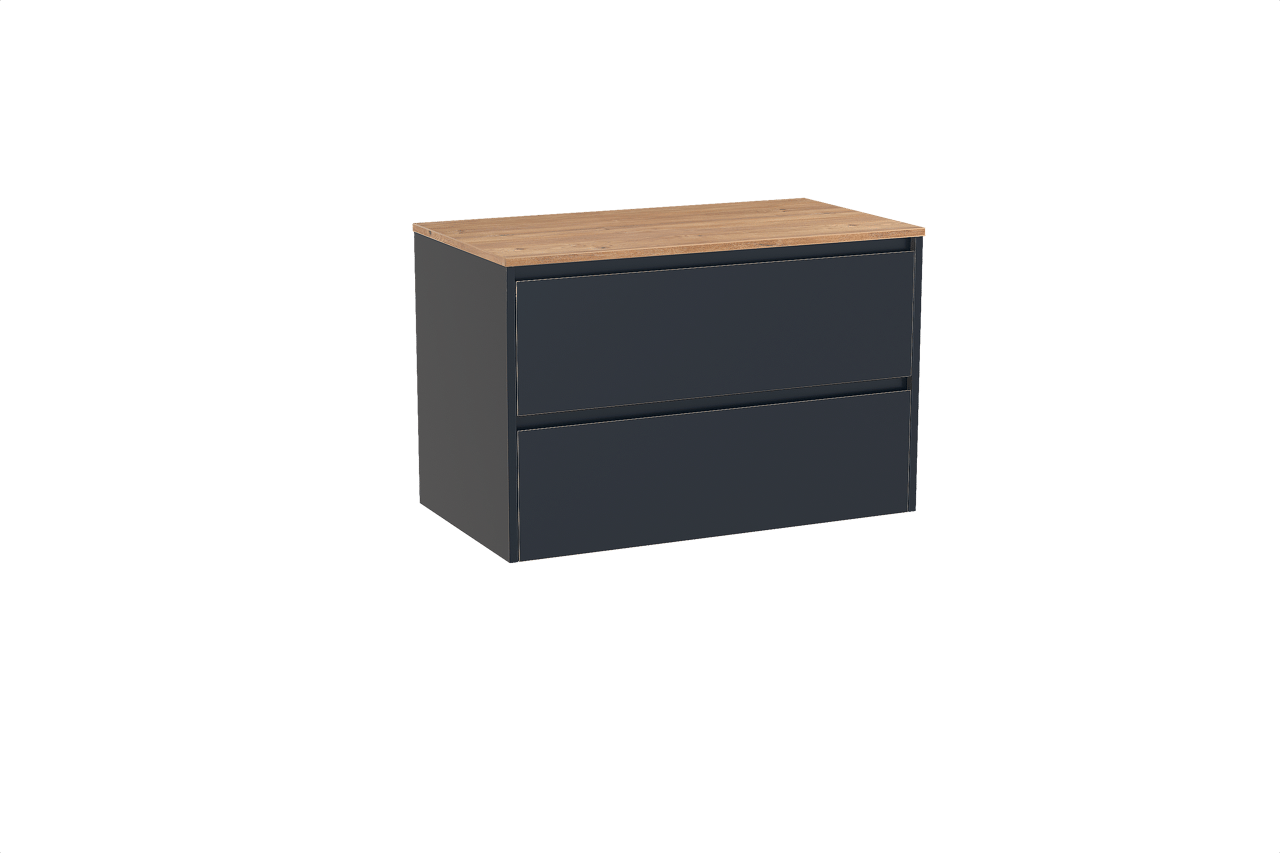 Storke Seda meuble salle de bains suspendu 95 x 52 cm bleu nuit avec Panton tablette simple en mélaminé chêne brut