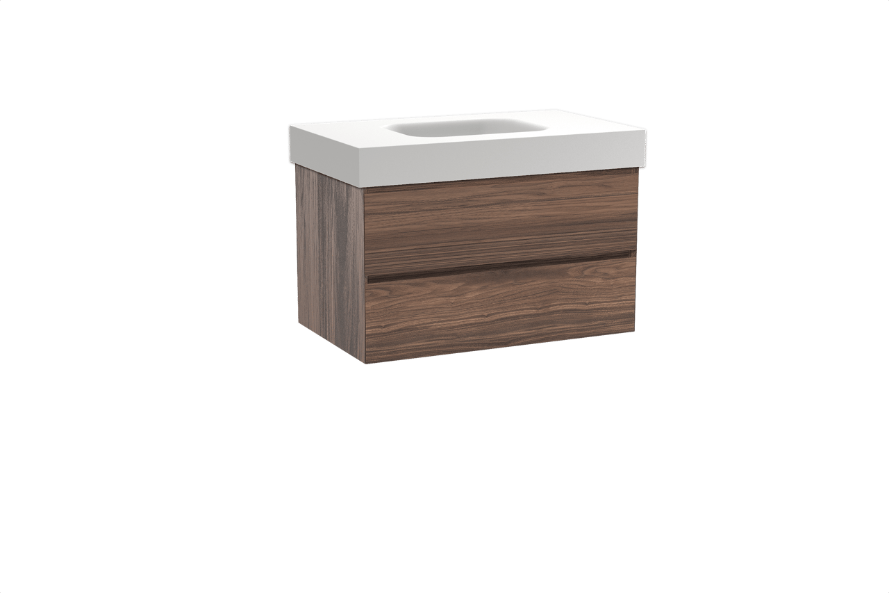 Balmani Mitra hängendes Möbelstück Set: 90 x 55 cm, Nussbaum, mit Arcato Einzelwaschtisch, Solid Surface Weiß matt