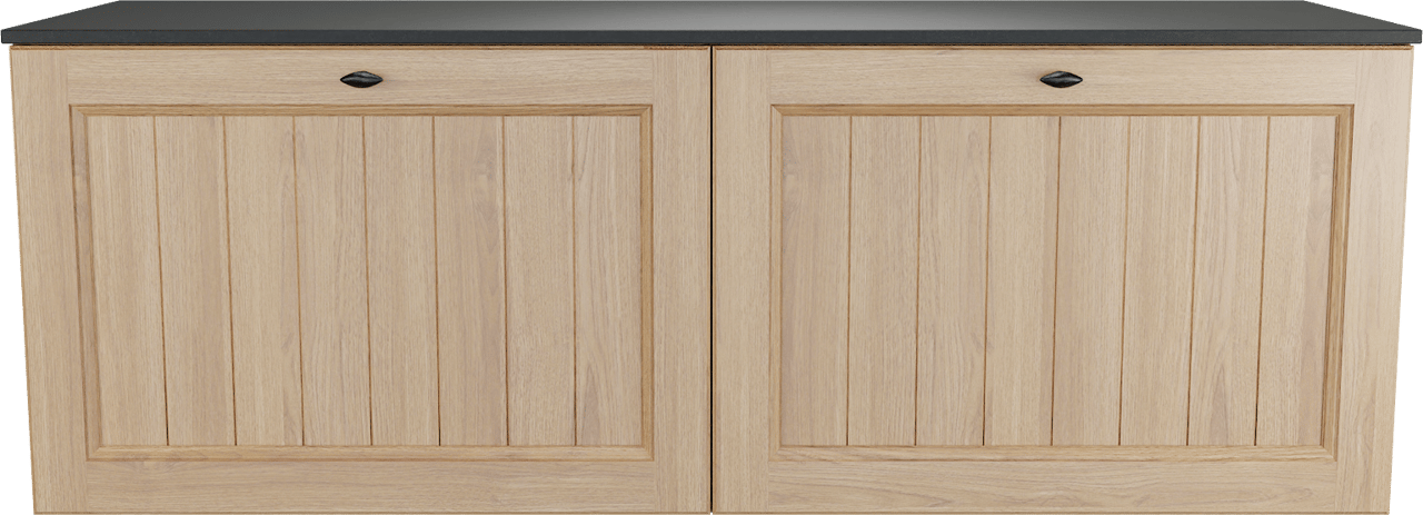 Balmani Lemon zwevend badkamermeubel 150 x 55 cm, fineer natuur eik met Stretto enkel of dubbel tablet in graniet zwart