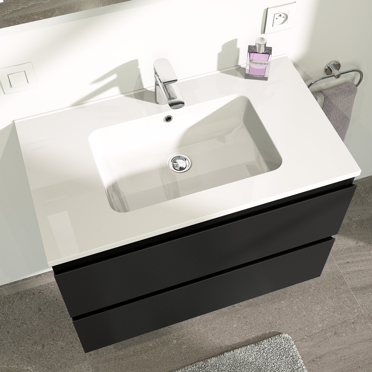 Linie Vano enkele wastafel glanzend composiet marmer 80 x 46 cm