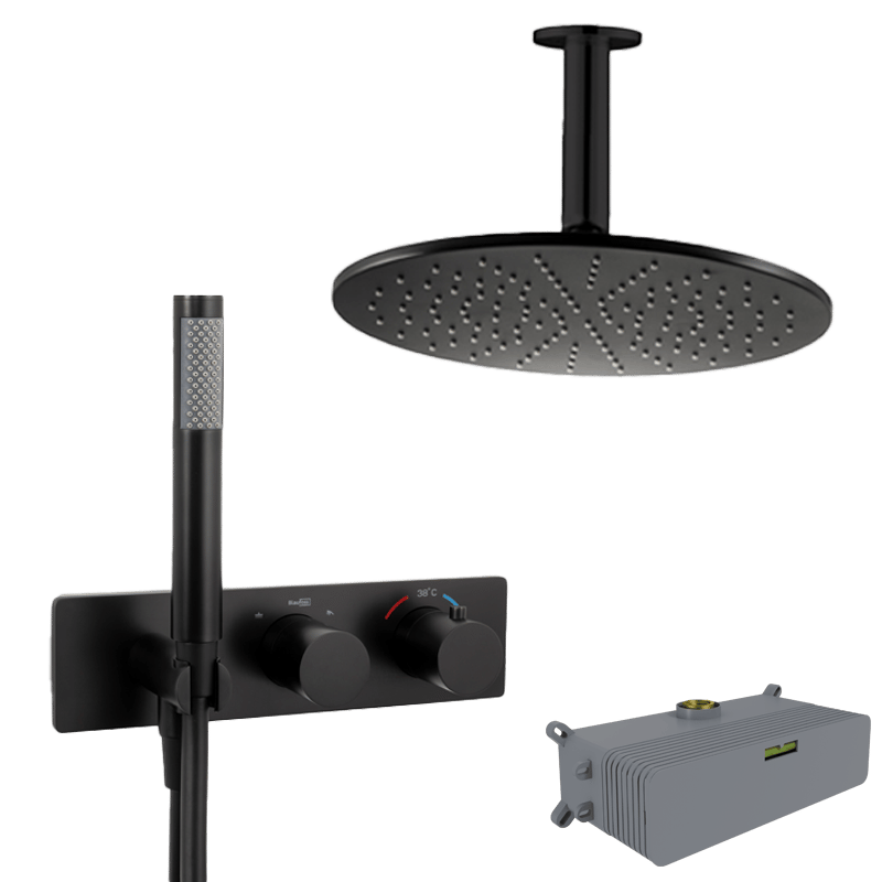 Blaufoss Dreambox Round Duschsystem: Unterputz, Runder Duschkopf, Wandmontage 30 cm, Schwarz Matt