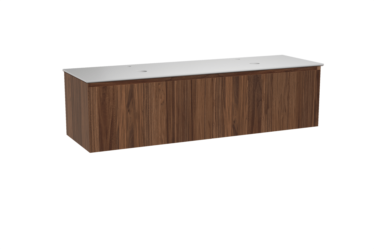 Balmani Idra meuble salle de bains suspendu 180 x 55 cm noyer avec Facetta tablette double en solid surface blanc mat