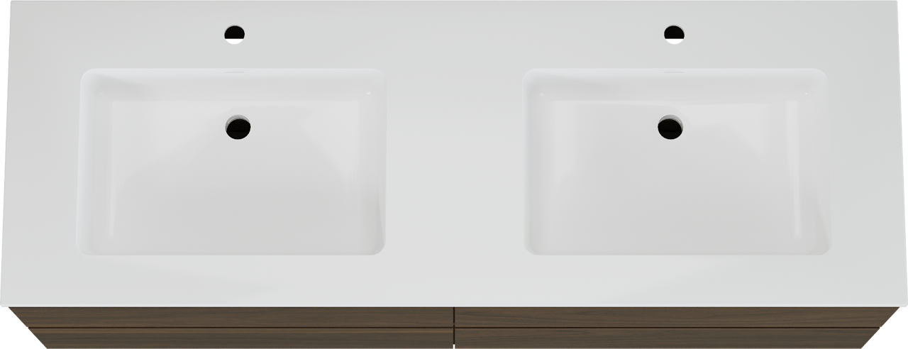 Storke Edge meuble salle de bains suspendu 150 x 52 cm noyer avec Bilia double vasque en marbre composite blanc brillant