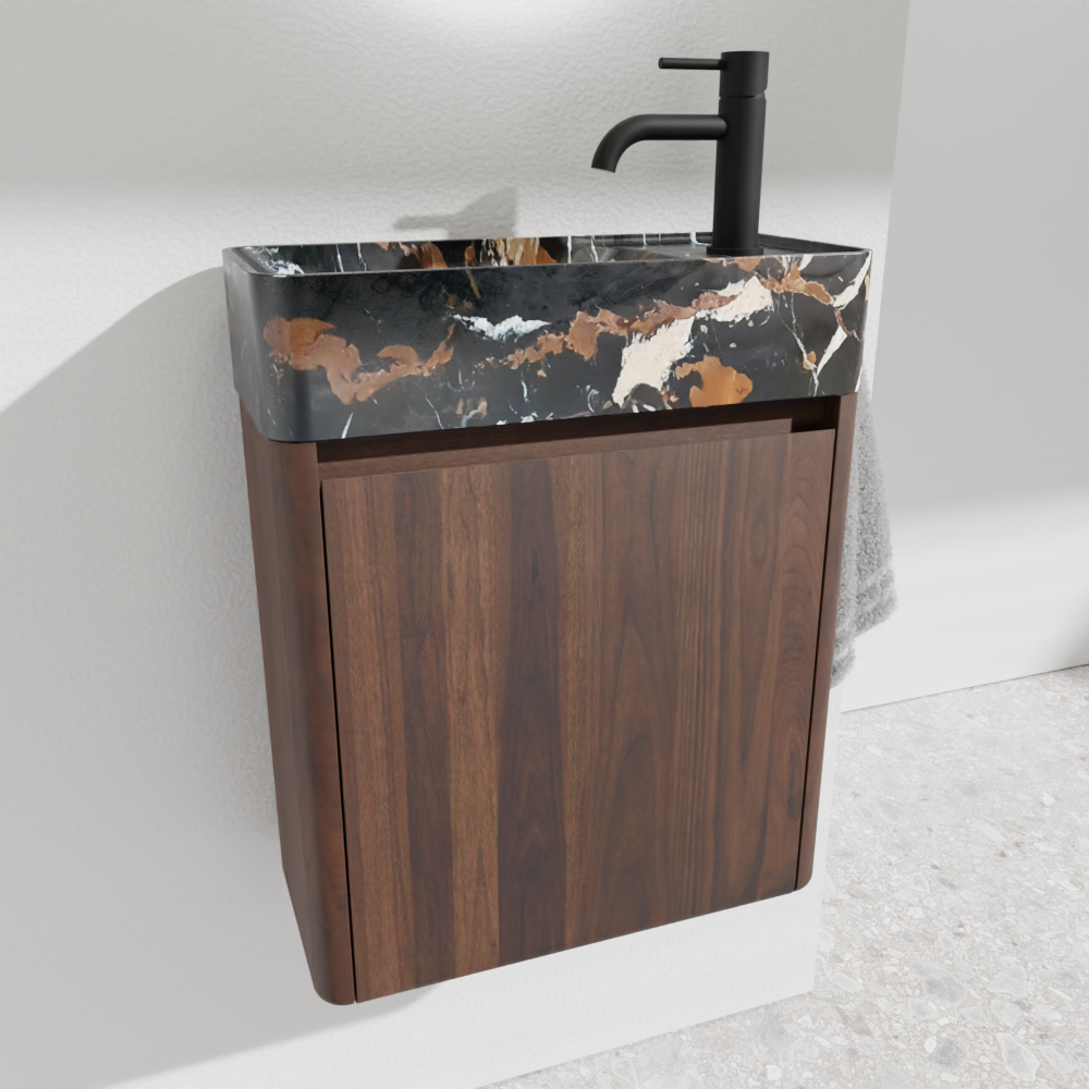 Balmani Fara meuble wc suspendu 45 x 22 cm noyer américain avec Fara lavabo en marbre Portoro Gold