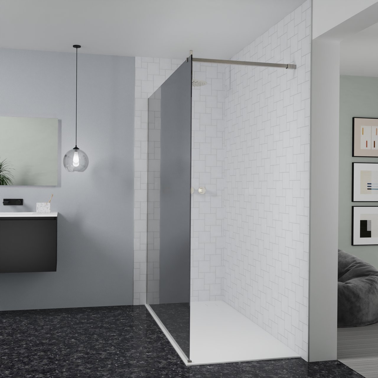 Balmani Modular inloopdouche: 180 x 200 cm, Reflex spiegelglas met coating, Brushed CoolMetal profielen