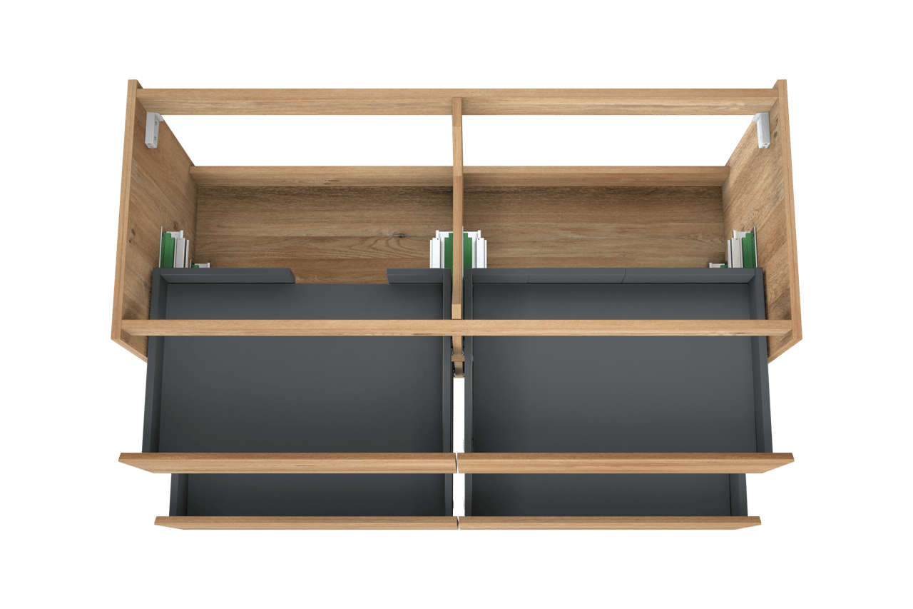 Storke Seda hängender Waschbeckenunterschrank: 130 x 52 cm, Eiche rustikal, 4 Schubladen