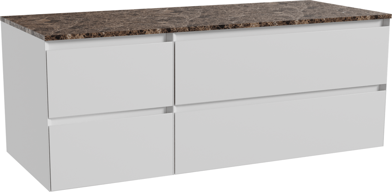 Balmani Mitra zwevend badmeubel 135 x 55 cm mat wit met Stretto enkel of dubbel wastafelblad in marmer dark emperador
