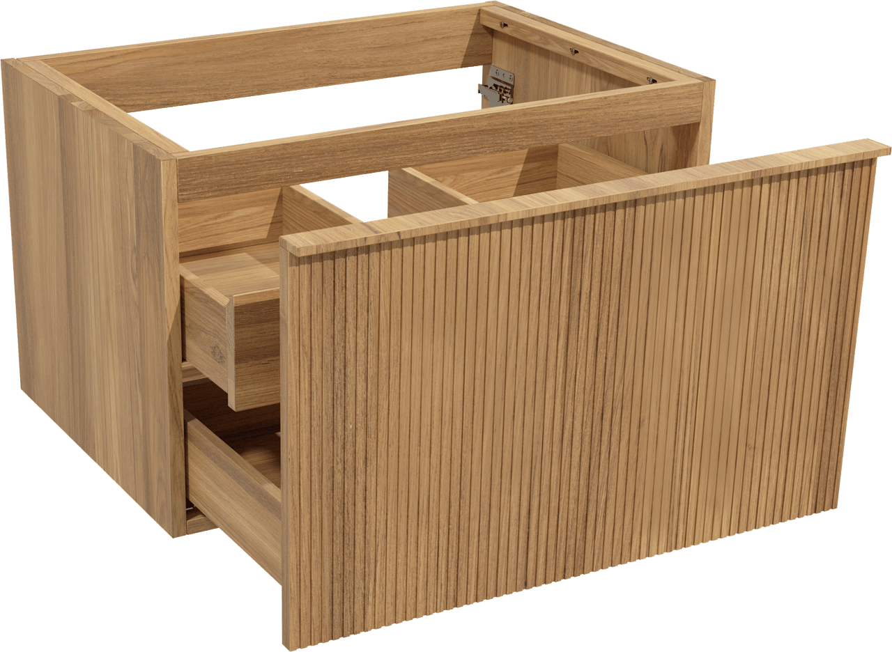 Balmani Forma hängender Waschbeckenunterschrank: 75 x 55 cm, Teak, 2 Schubladen
