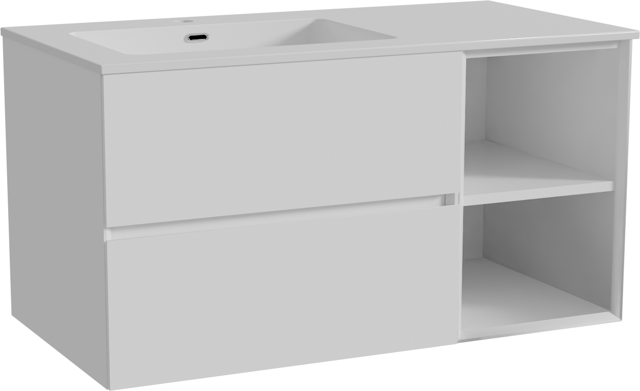 Storke Edge zwevend badmeubel 100 x 52 cm hoogglans wit met Diva asymmetrisch linkse wastafel in composietmarmer hoogglans wit