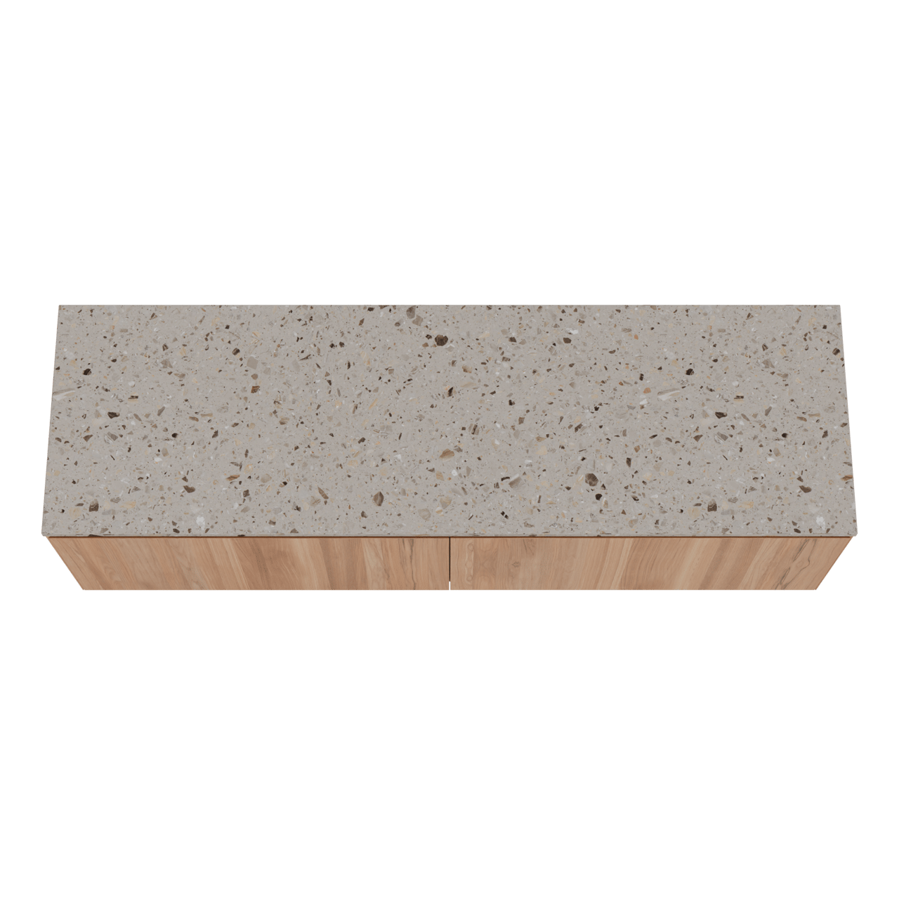 Balmani Idra hängendes Möbelstück Set: 180 x 55 cm, Teak, mit Stretto Einzel- oder Doppel Waschtischplatte, Terrazzo in Greige