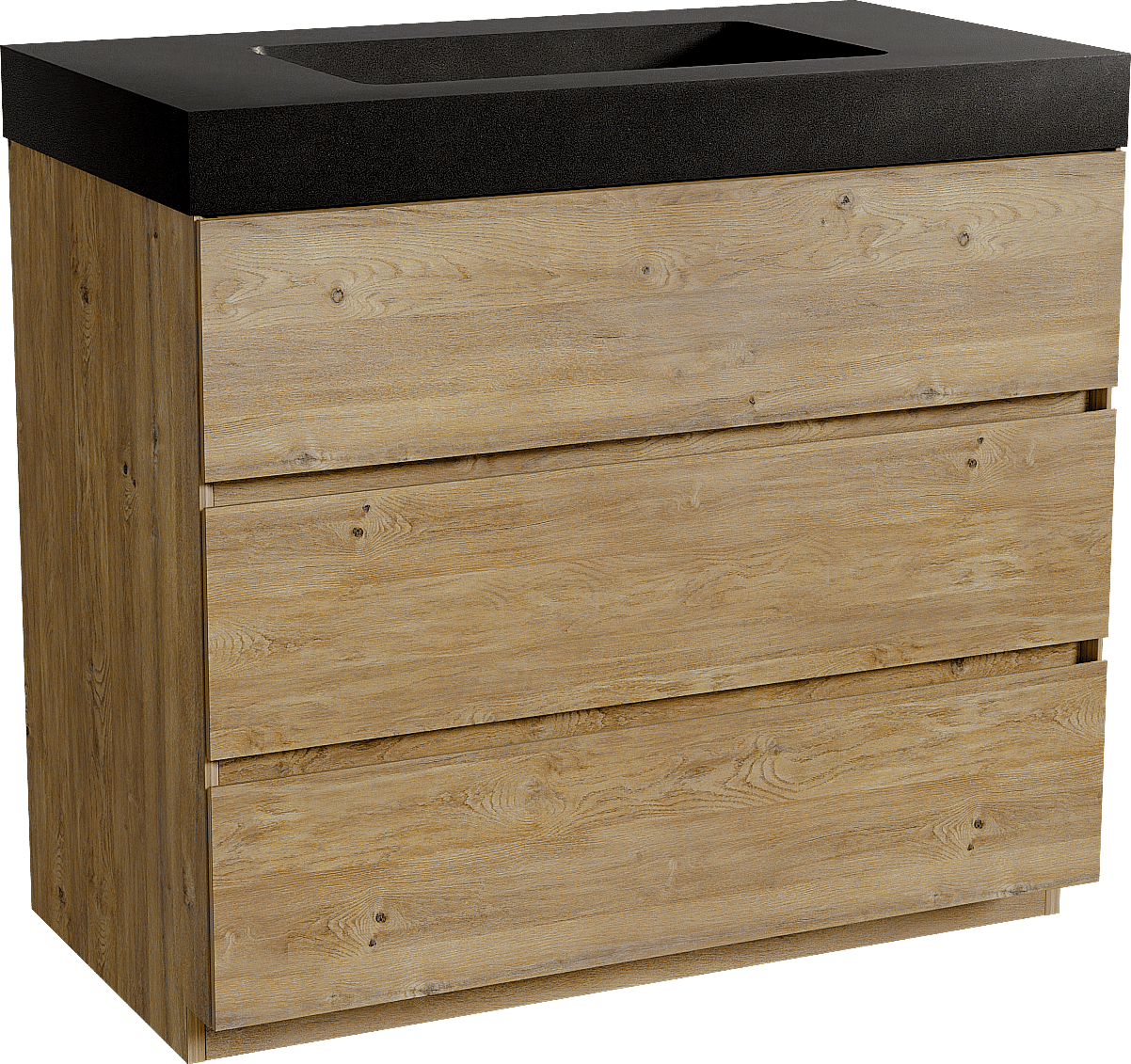 Storke Edge freistehendes Möbelstück Set: 95 x 52 cm, Rohe Eiche, mit Scuro High Einzelwaschtisch, Quarz Schwarz matt