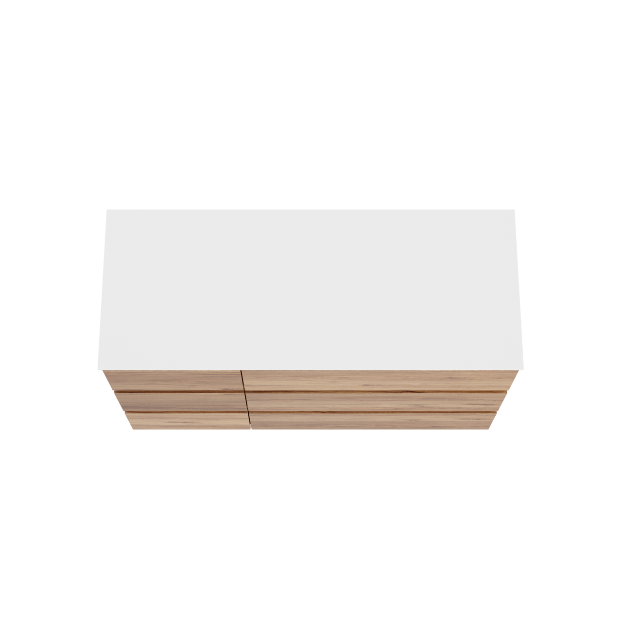Balmani Lucida meuble salle de bains à poser 135 x 55 cm teck avec Stretto tablette simple ou double en solid surface blanc mat
