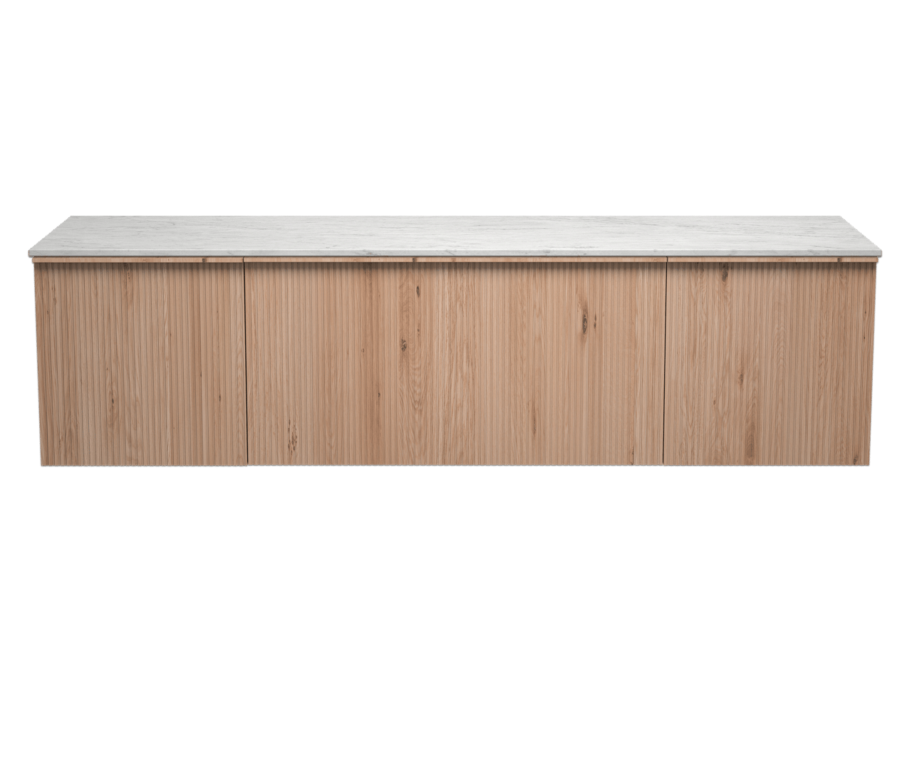 Balmani Forma zwevend badmeubel 180 x 55 cm naturel eiken met Stretto enkel of dubbel wastafelblad in marmer carrara, Verticale symmetrische rechte ribbel