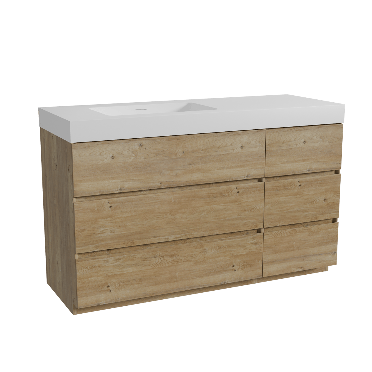 Storke Edge meuble salle de bains à poser 140 x 52 cm chêne brut avec Mata High vasque asymétrique gauche en solid surface blanc mat