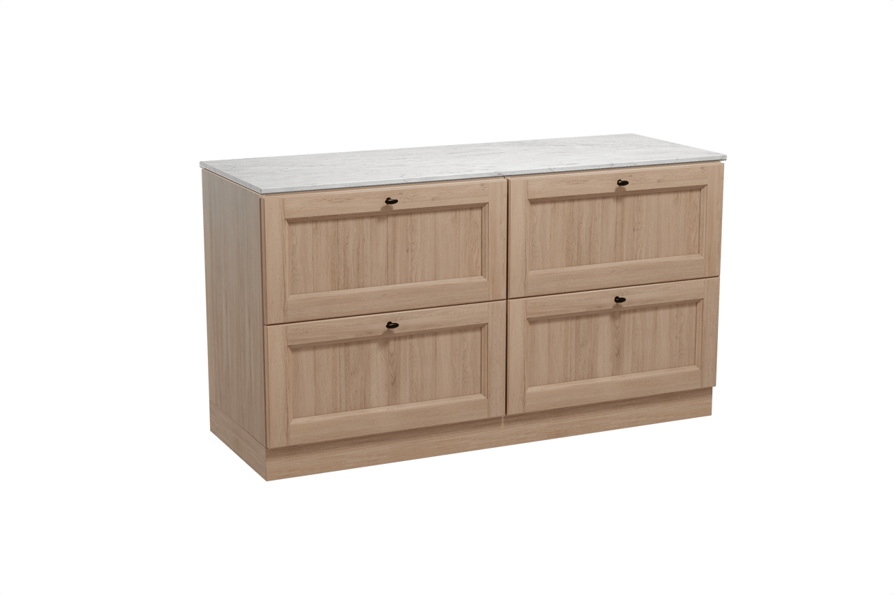 Balmani Lemon staand badmeubel 150 x 55 cm verweerd eiken met Stretto enkel of dubbel wastafelblad in marmer carrara