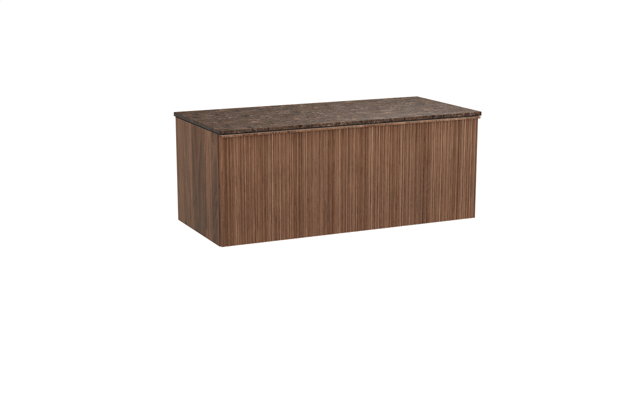 Balmani Forma meuble salle de bains suspendu 120 x 55 cm noyer américain avec Stretto tablette simple ou double en marbre dark emperador, Nervure circulaire asymétrique verticale