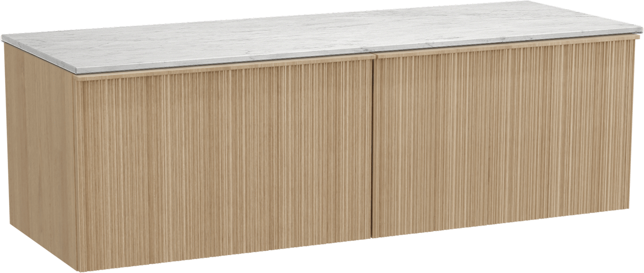 Balmani Forma meuble salle de bains suspendu 150 x 55 cm chêne naturel avec Stretto tablette simple ou double en marbre carrare, Nervure circulaire asymétrique verticale