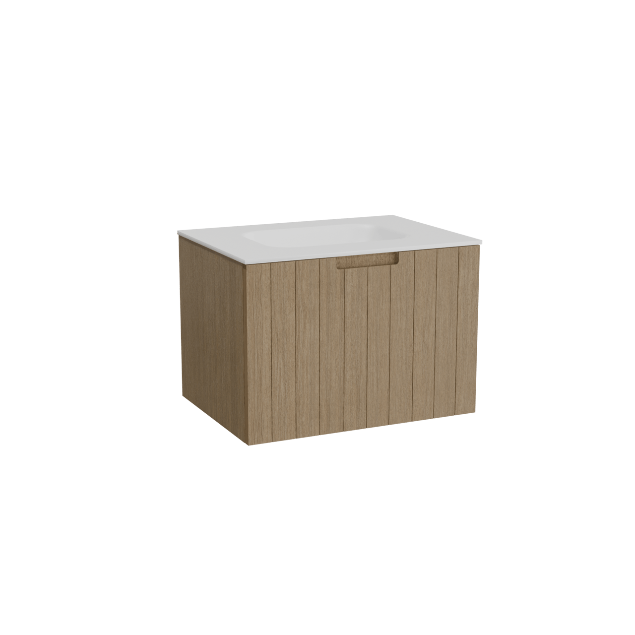 Balmani Adagio hängendes Möbelstück Set: 75 x 55 cm, Verwitterte Eiche, mit Tablo Arcato Einzelwaschtisch, Solid Surface Weiß matt