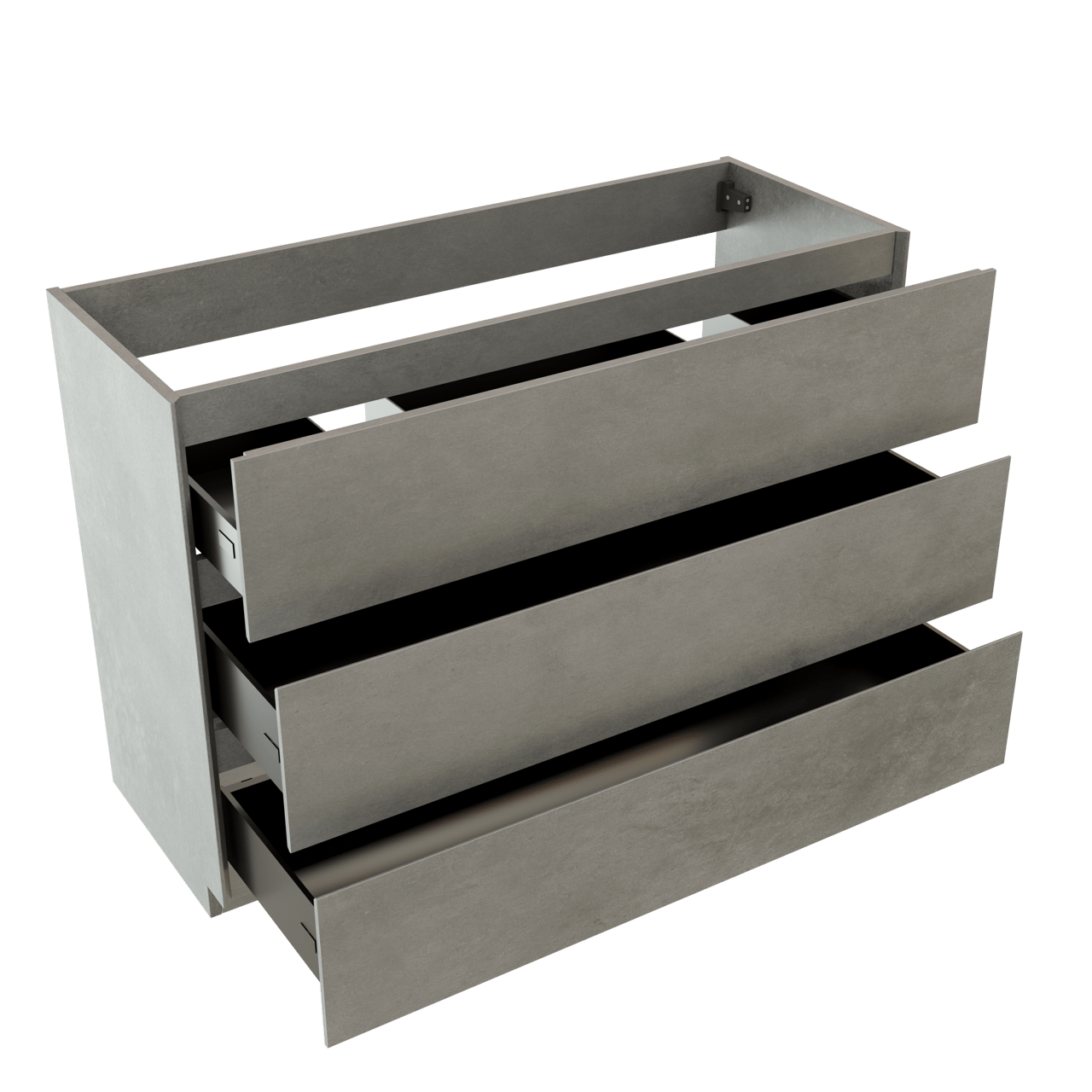 Storke Edge stehender Bad-Unterschrank, 120 x 46 cm, Beton dunkelgrau, 3 Schubladen, 2 Siphonaussparungen