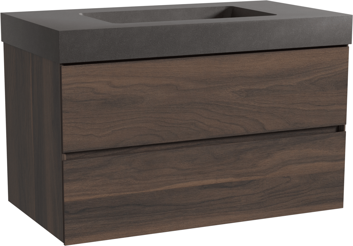 Storke Edge meuble salle de bains suspendu 95 x 52 cm noyer avec Scuro High plan simple en quartz noir mat