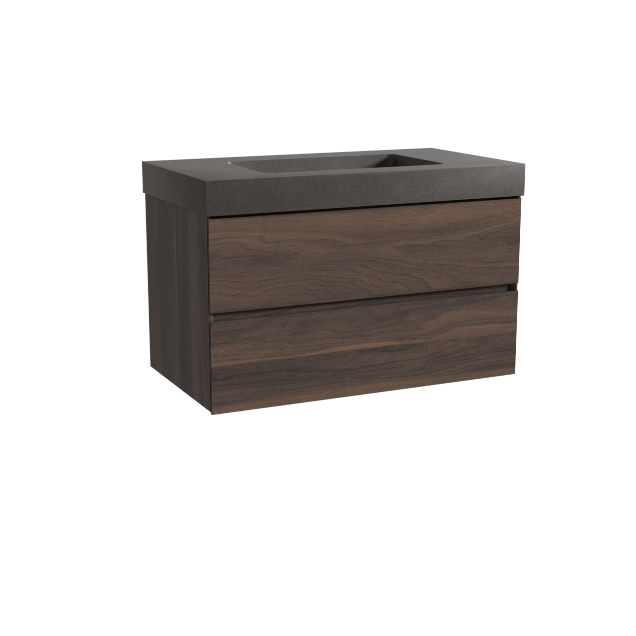 Storke Edge meuble salle de bains suspendu 95 x 52 cm noyer avec Scuro High plan simple en quartz noir mat