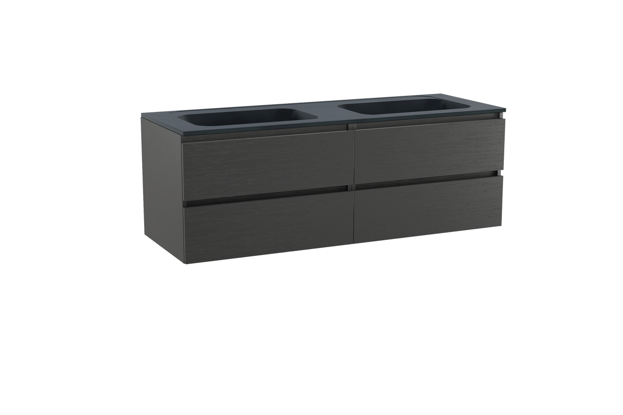 Balmani Lucida meuble salle de bains suspendu 150 x 55 cm chêne noir avec Tablo Strada double vasque en marbre composite noir mat