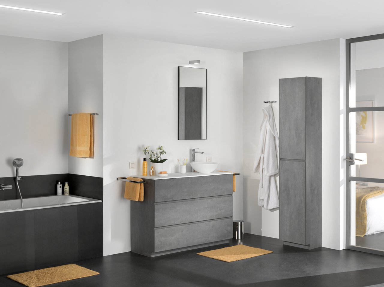 Storke Edge staande wastafelonderkast 120 x 46 cm beton donkergrijs 3 lades 2 sifonuitsparingen