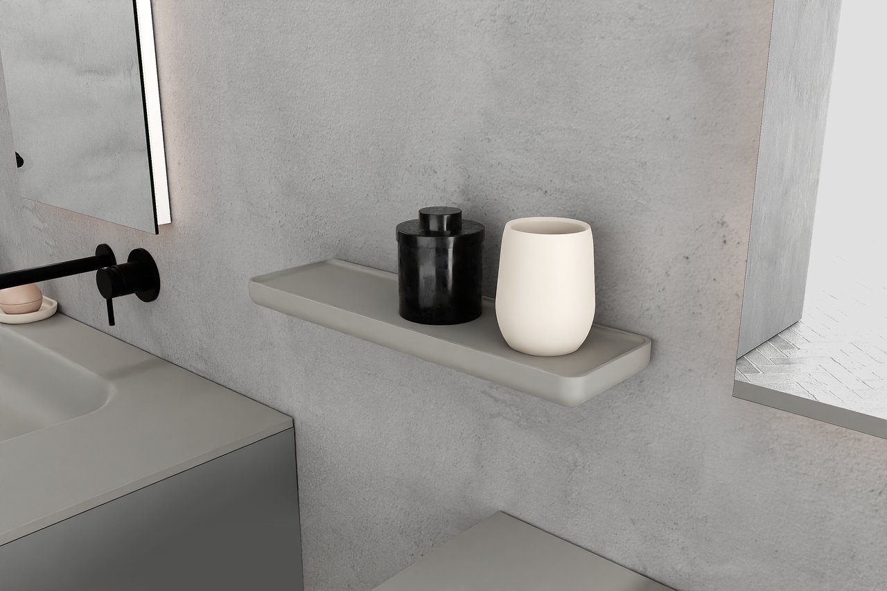 Balmani Tray étagère murale Solid Surface gris pierre mat 25 x 12 cm