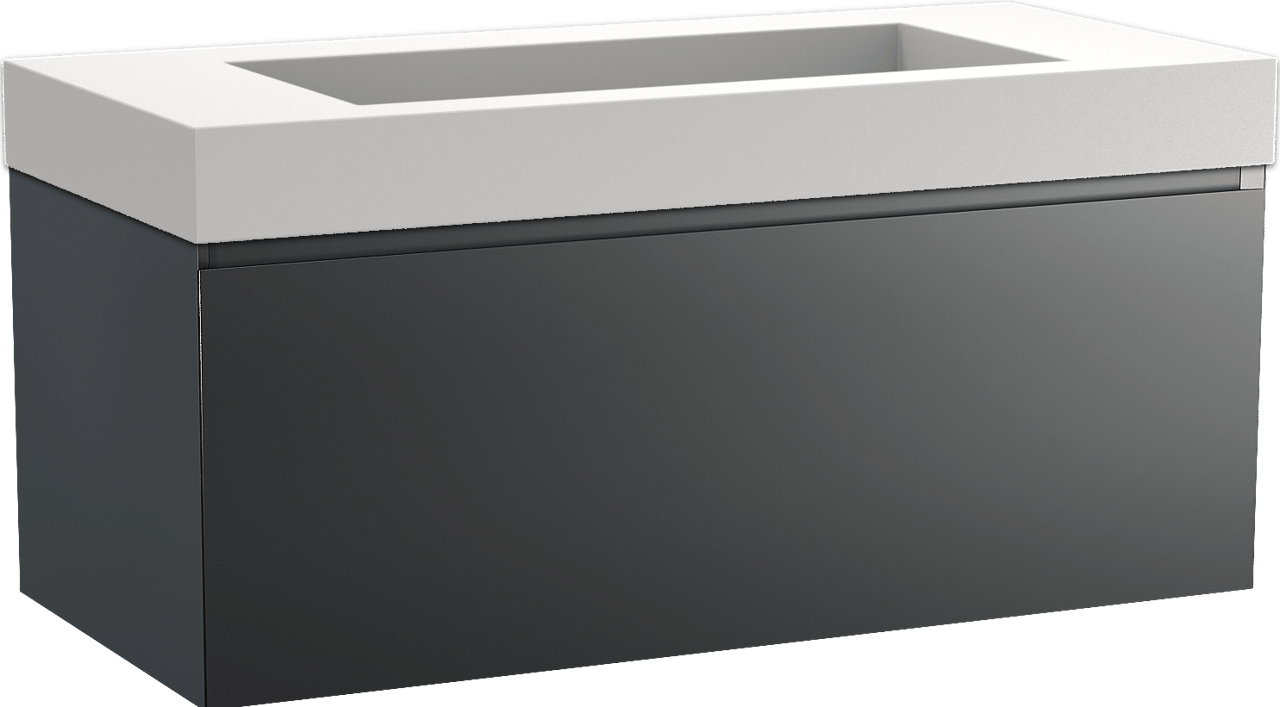 Balmani Idra meuble salle de bains suspendu 120 x 55 cm noir mat avec Modus plan simple pour 2 trous de robinet en solid surface blanc mat