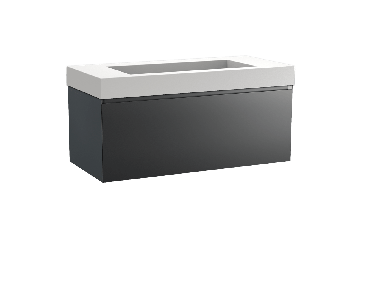 Balmani Idra hängendes Möbelstück Set: 120 x 55 cm, Schwarz matt, mit Modus Einzelwaschtisch für 2 Armaturenlöcher, Solid Surface Weiß matt