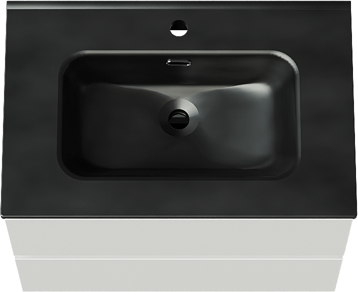 Linie Lado zwevend badmeubel 70 x 46 cm hoogglans wit met Baro enkele wastafel in porselein mat zwart