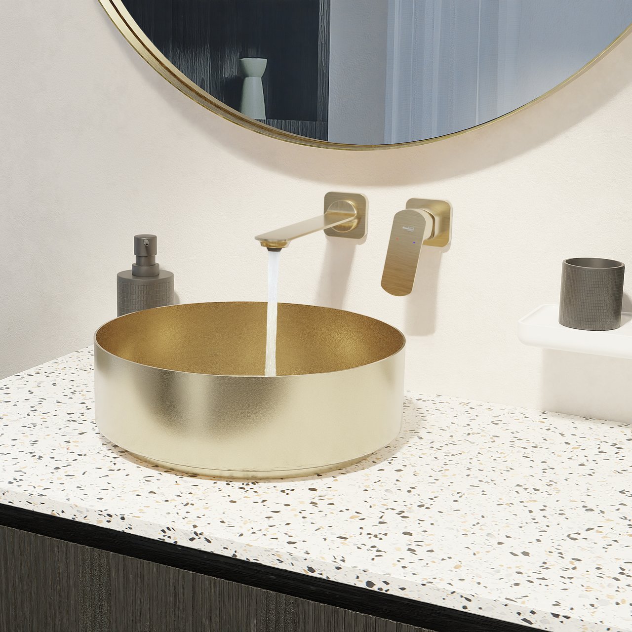 Blaufoss Bodan inbouw wastafelkraan brushed champagne gold incl. inbouwelement