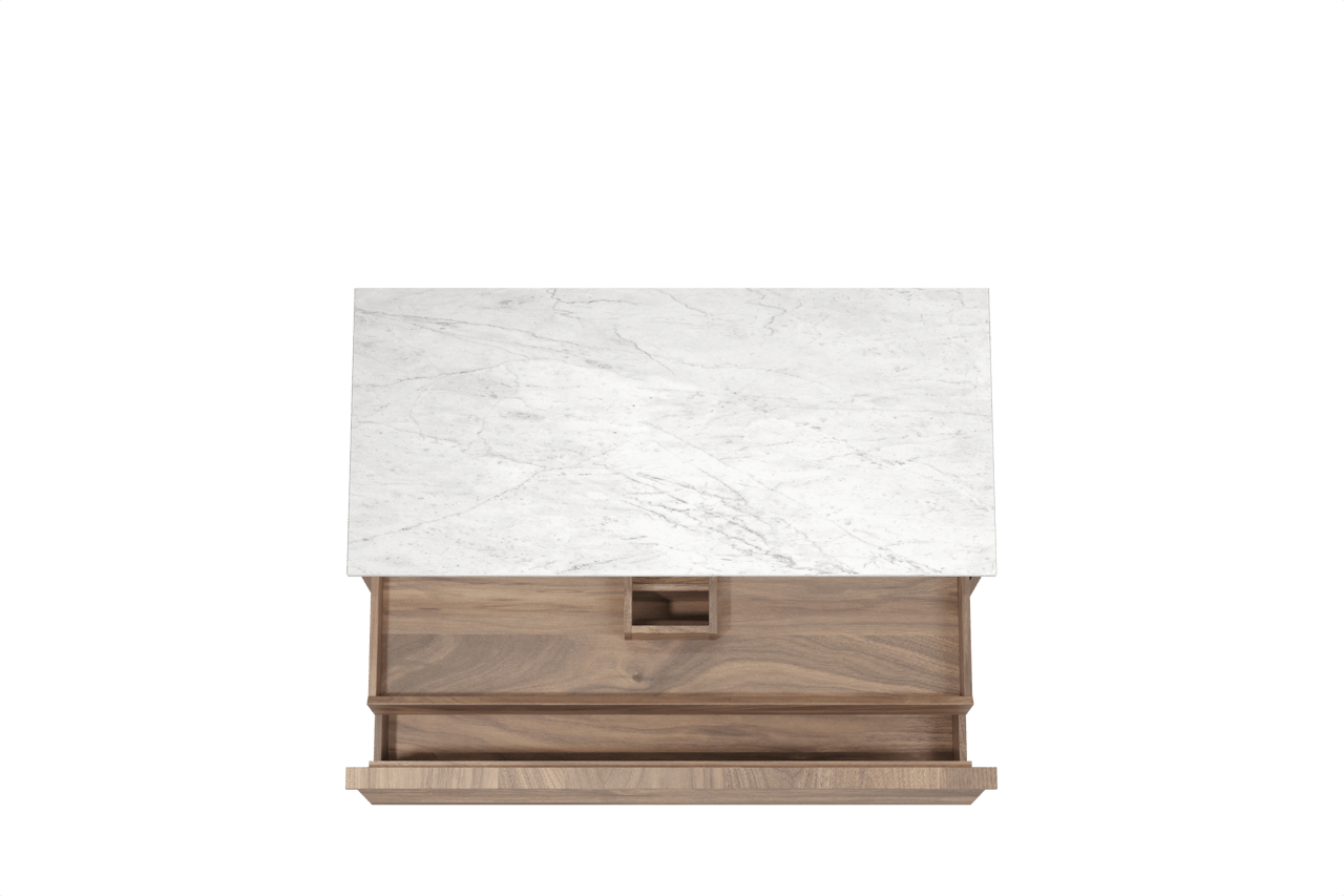 Balmani Forma zwevend badmeubel 120 x 55 cm amerikaans notenhout met Stretto enkel of dubbel wastafelblad in marmer carrara, Horizontale symmetrische rechte ribbel