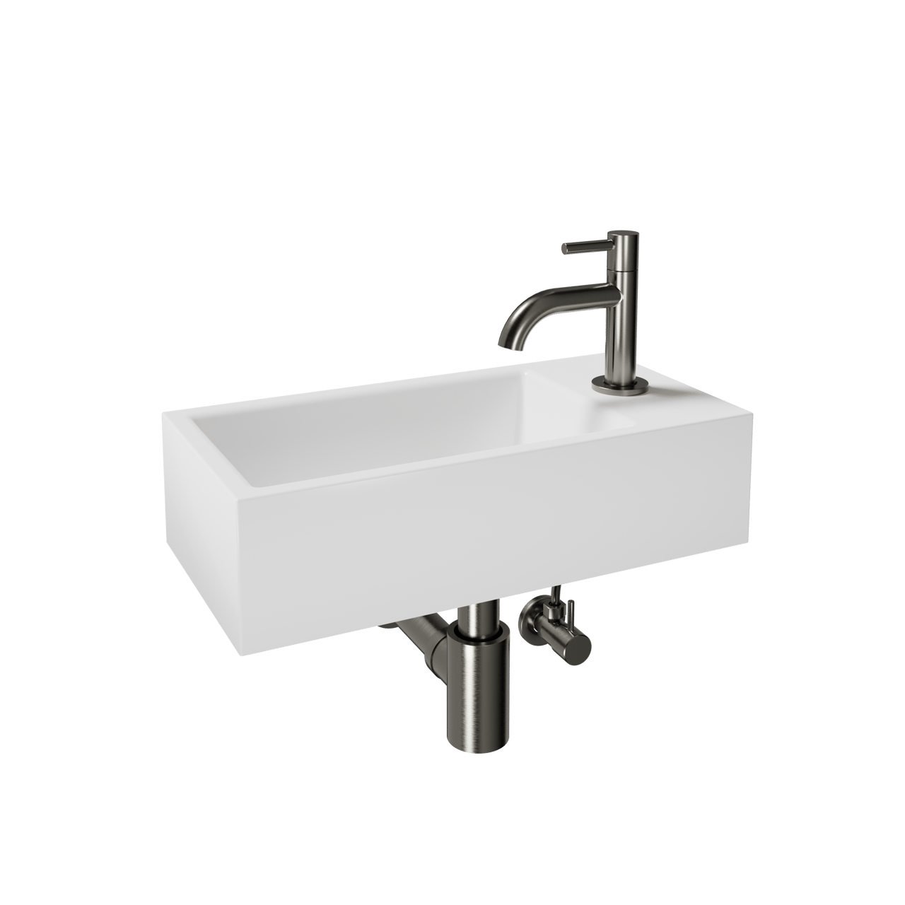 Luca Varess Cubic midi Lave-mains blanc brillant Porcelaine 40x20cm droite avec GunMetal et fournitures