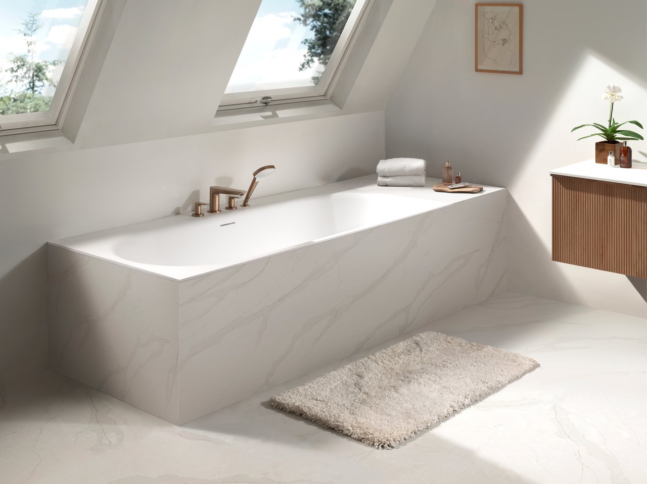 Balmani Rallanta Cresta 2-Personen-Einbaubadewanne: 180 x 90 cm, Solid Surface, Weiß matt