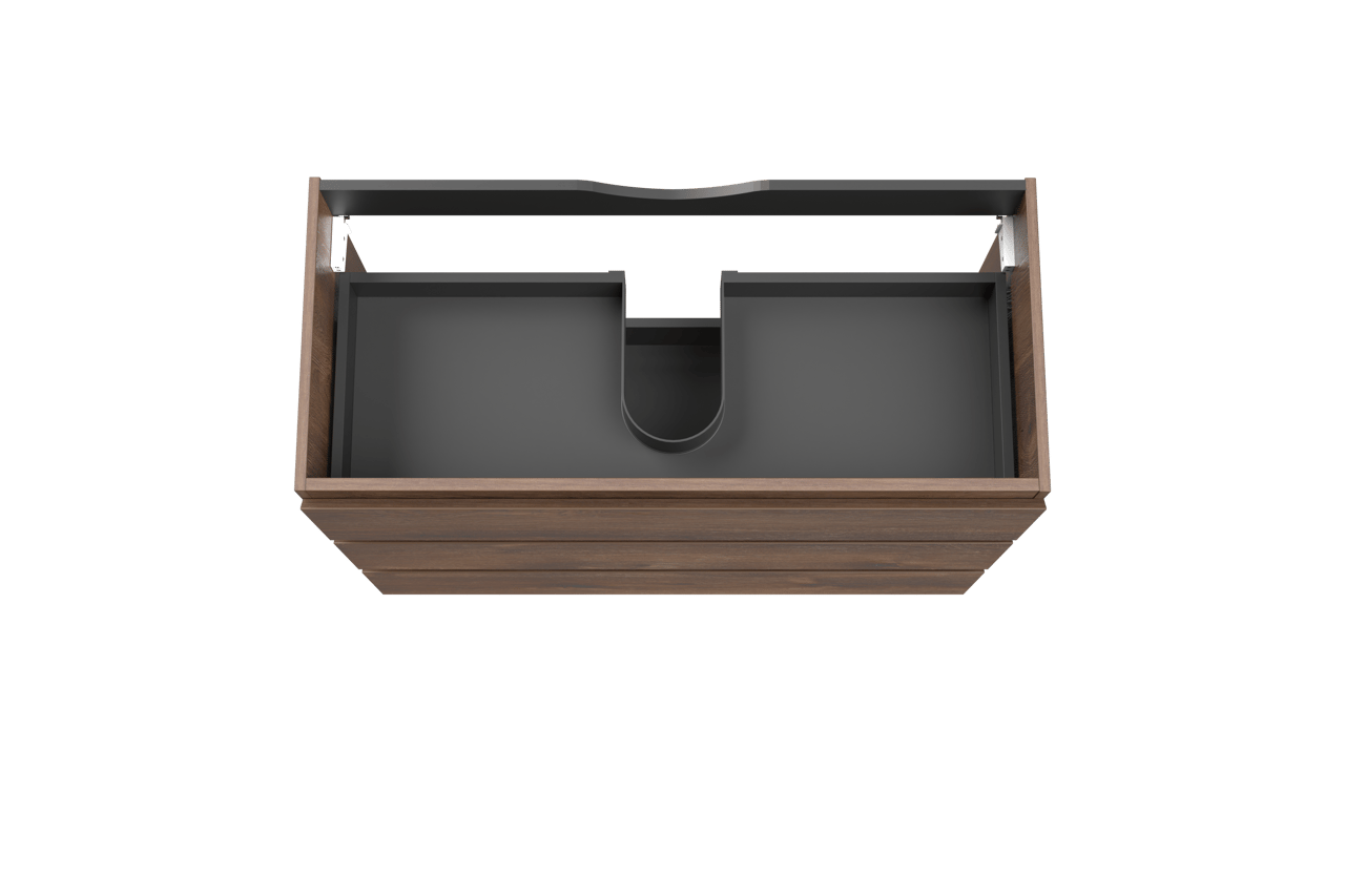 Linie Lado stehender Waschbeckenunterschrank: 100 x 46 cm, braune Eiche, 3 Schubladen