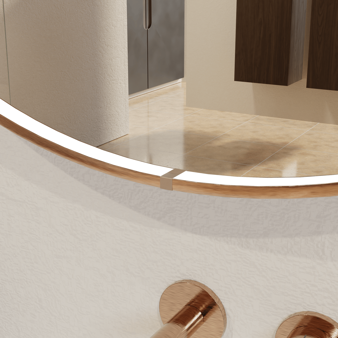 Balmani Secret rund Brushed RoseGold Badezimmerspiegel Ø 60 cm mit Spiegelbeleuchtung und Anti-Beschlag Spiegelheizung