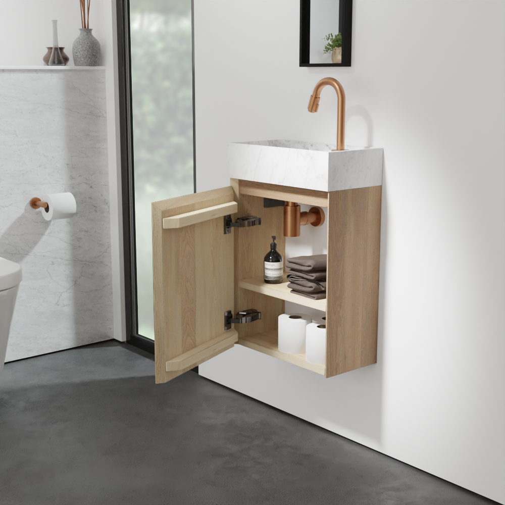 Balmani Mitra meuble wc suspendu 42 x 21 cm chêne naturel avec Dama lavabo en marbre Carrara