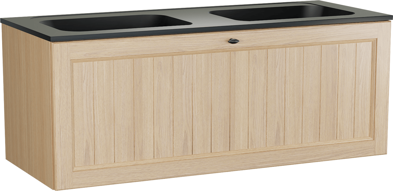 Balmani Lemon meuble salle de bains suspendu 135 x 55 cm, placage chêne naturel avec Tablo Strada double vasque en noir mat