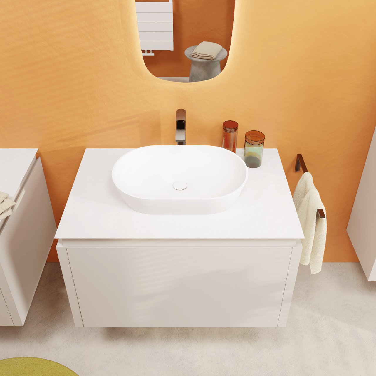 Balmani Still Aufsatzwaschbecken: Solid Surface, matt, oval, 54 x 34 cm