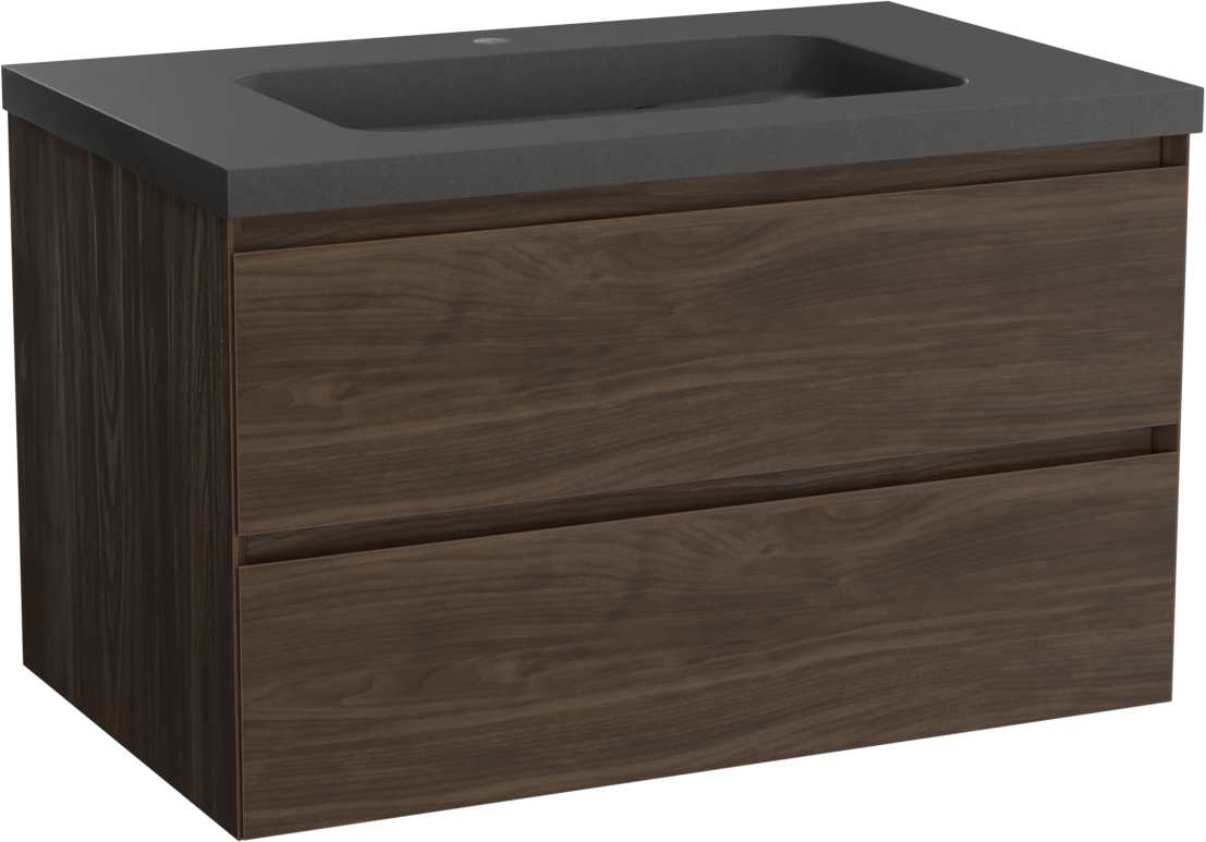 Balmani Mitra meuble salle de bains suspendu 90 x 55 cm noyer américain avec Napoli plan simple en granit noir