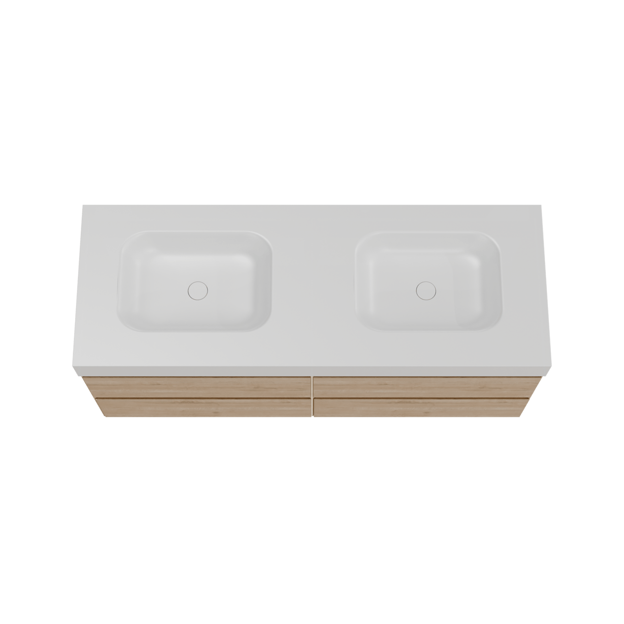 Balmani Mitra zwevend badkamermeubel 150 x 55 cm ruwe eik met Arcato dubbele wastafel in solid surface mat wit