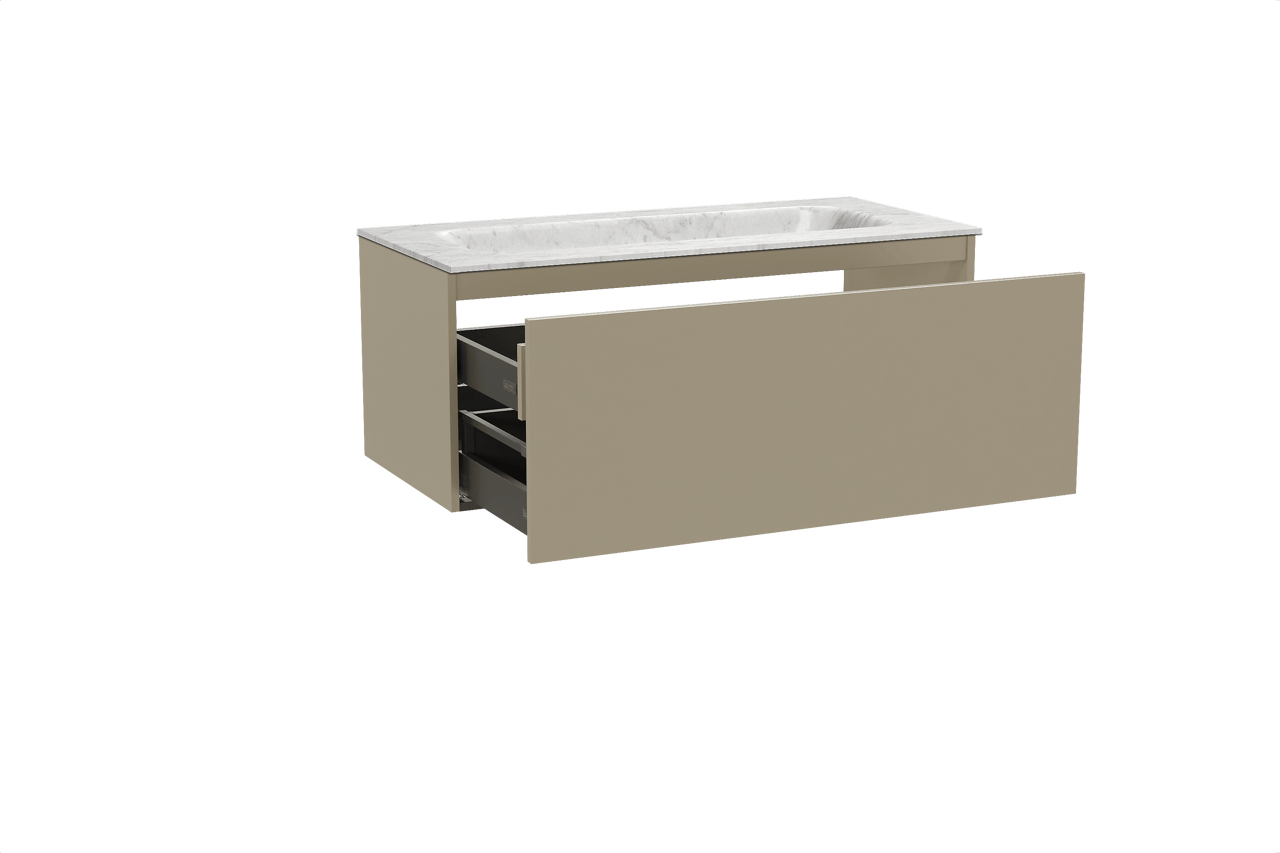 Balmani Sfera hängendes Möbelstück Set: 120 x 55 cm, Dune, mit Tablo Arcato Einzelwaschtisch, Marmor Carrara