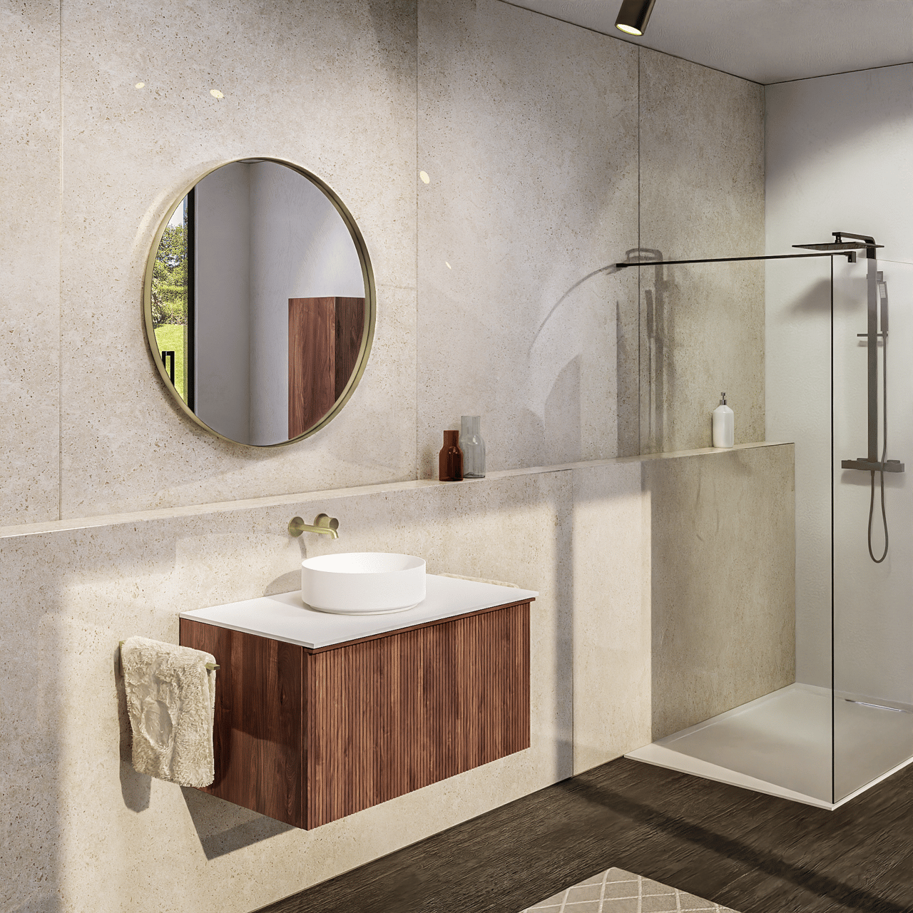 Balmani Giro Round rond badkamerspiegel Brushed Champagne Gold Ø 90 cm