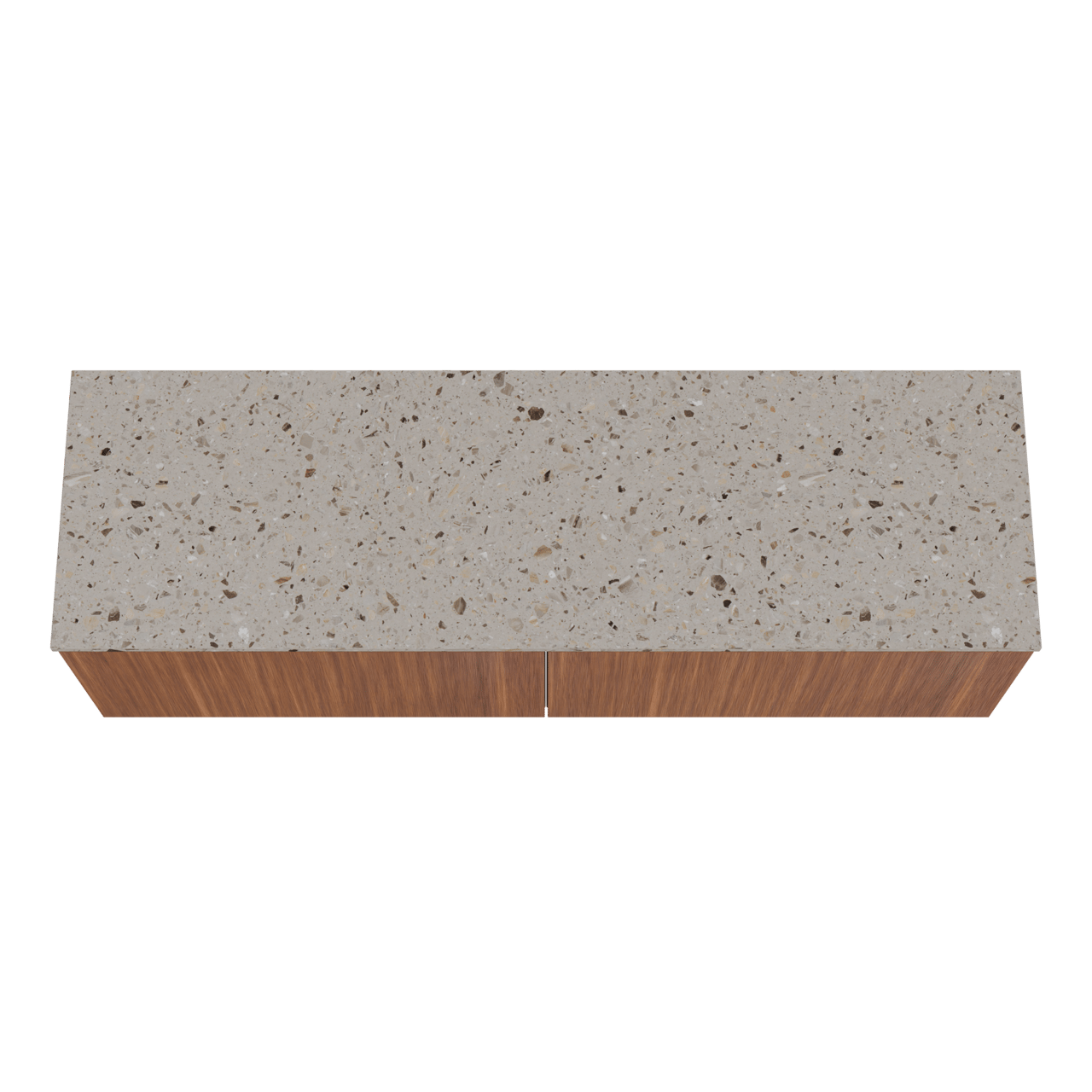 Balmani Sfera hängendes Möbelstück Set: 180 x 55 cm, Amerikanischer Nussbaum, mit Stretto Einzel- oder Doppel Waschtischplatte, Terrazzo in Greige