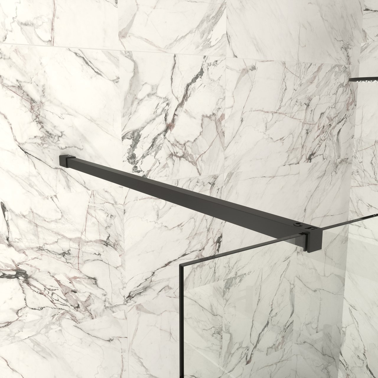 Balmani Modular douche à l'italienne 180 x 200 cm verre transparent avec bande matte profil noir mat