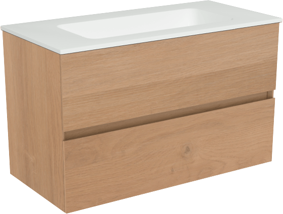 Storke Edge zwevend badmeubel 80 x 40 cm ruw eiken met Mata enkele wastafel in solid surface mat wit