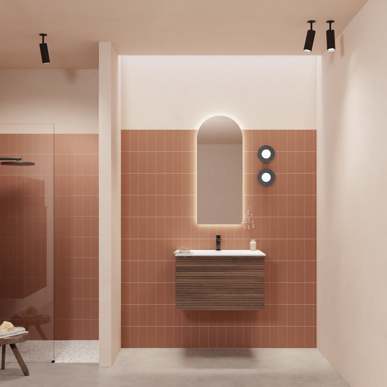 Balmani Tablo Arcato Einzel Waschtischplatte matt weiße solid surface 75 x 55 cm, inklusive Ablaufventil