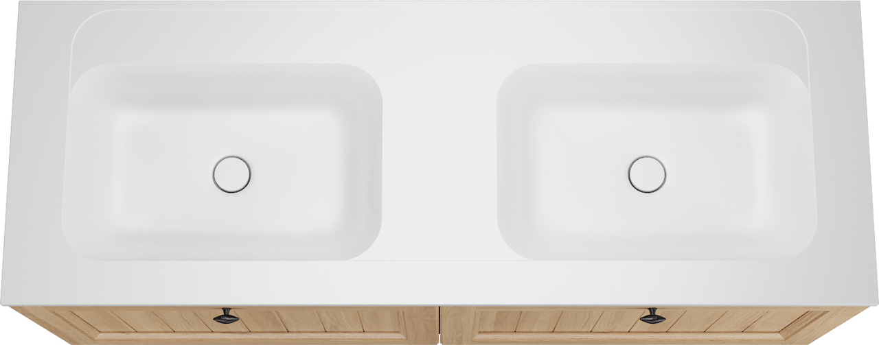 Balmani Lemon zwevend badkamermeubel 150 x 55 cm, fineer natuur eik met Tablo Strada dubbele wastafel in mat wit