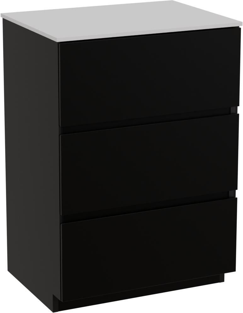 Storke Edge meuble salle de bains à poser 60 x 46 cm noir mat avec Tavola tablette simple en solid surface blanc mat